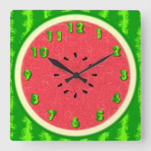 Wassermelone Slice Sommer Früchte mit Rind Quadratische Wanduhr