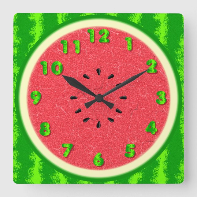 Wassermelone Slice Sommer Früchte mit Rind Quadratische Wanduhr (Vorderseite)