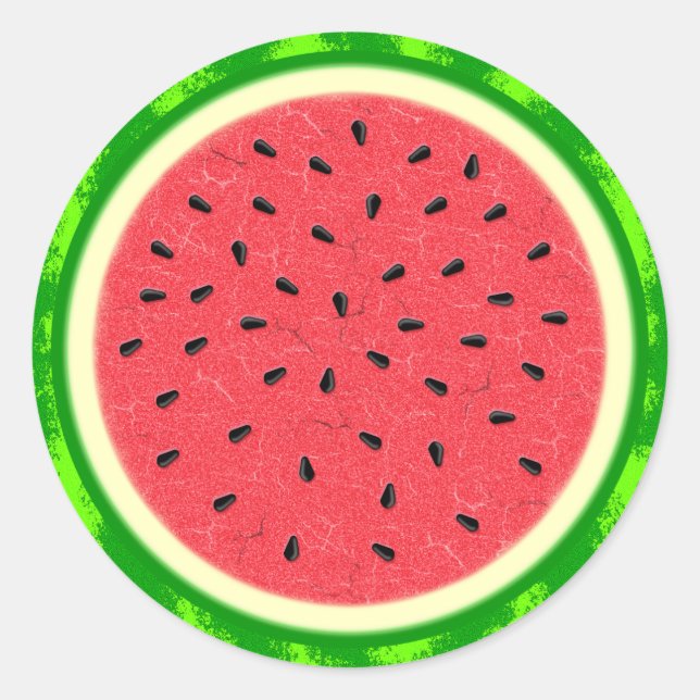 Wassermelone Slice Sommer Früchte mit Rind Runder Aufkleber (Vorderseite)