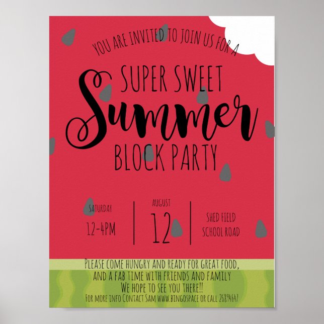 Wassermelone Sommerquartier Party Poster (Vorne)