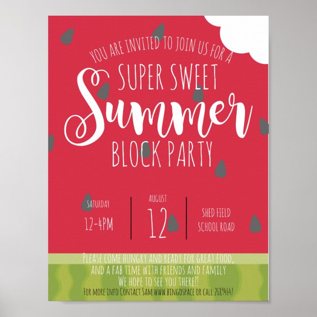 Wassermelone Sommerquartier Party Poster (Vorne)