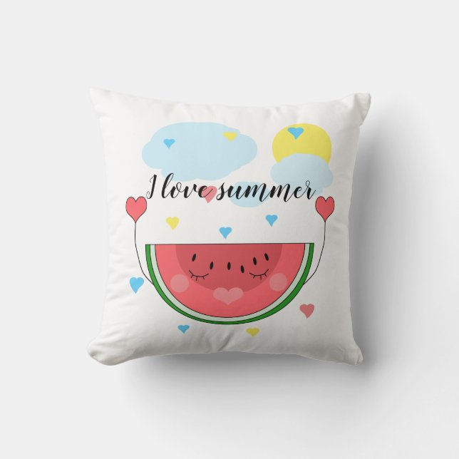 Wassermelone, Text, "I Liebe Summer", Kissen (Vorderseite)