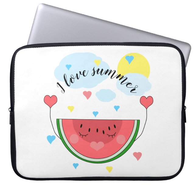 Wassermelone, Text, "I Liebe Summer" Laptopschutzhülle (Vorderseite)