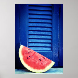 Wassermelone und blaues Fensterposter Poster