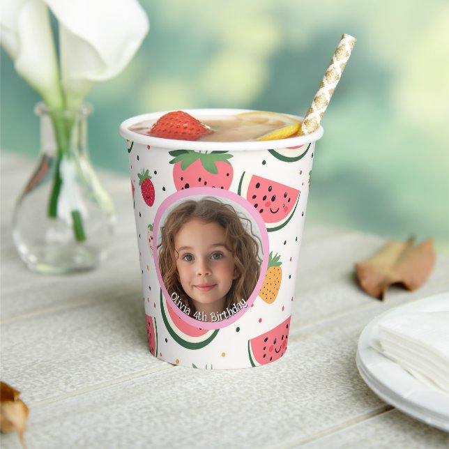 Wassermelone und Erdbeeren Foto und Name Paper Pappbecher (In Situ)