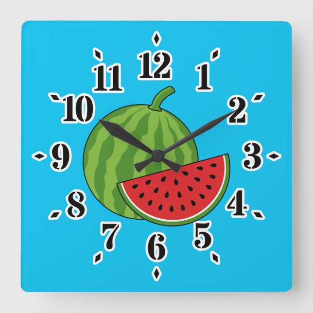 Wassermelone und Slice Quadratische Wanduhr (Vorderseite)