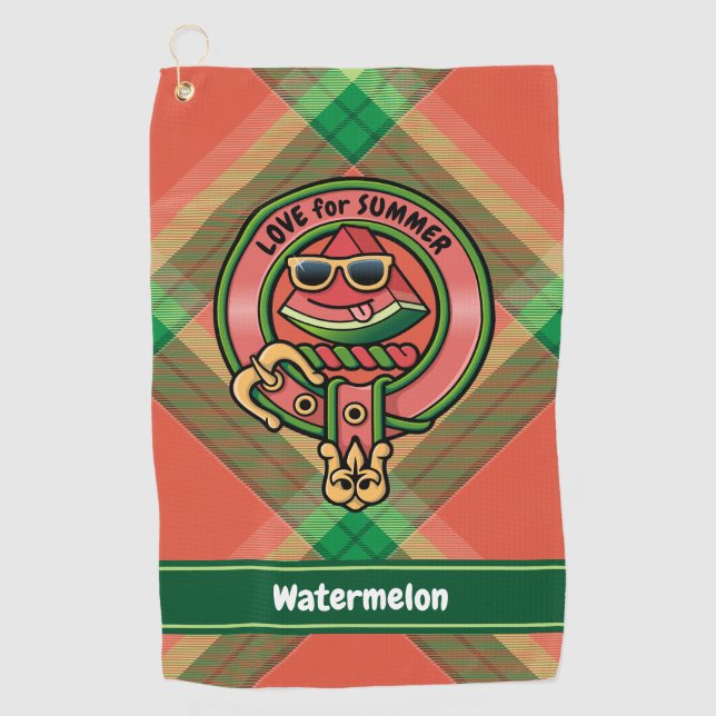 Wassermelone Wappen über Tartan Golf Handtuch (Vorderseite)