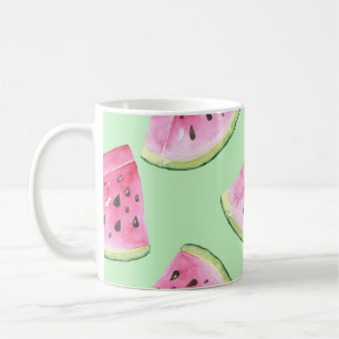 Wassermelone Wasserfarbe, nahtlose Sommermuster. Kaffeetasse