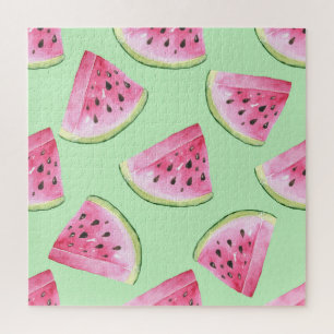 Wassermelone Wasserfarbe, nahtlose Sommermuster. Puzzle