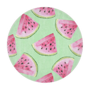 Wassermelone Wasserfarbe, nahtlose Sommermuster. Schneidebrett