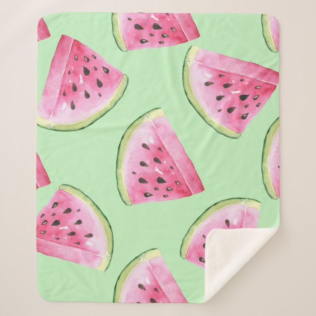 Wassermelone Wasserfarbe, nahtlose Sommermuster. Sherpadecke (Vorderseite)