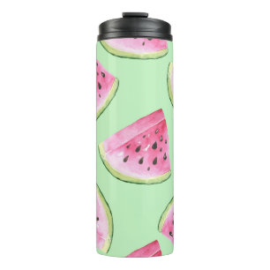 Wassermelone Wasserfarbe, nahtlose Sommermuster. Thermosbecher