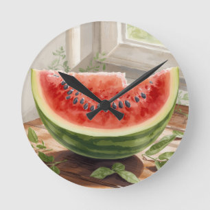Wassermelone Wasserfarbe Runde Wanduhr