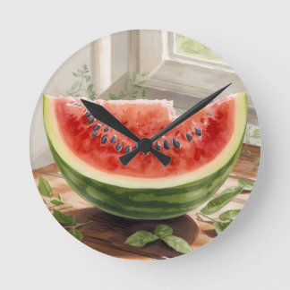 Wassermelone Wasserfarbe Runde Wanduhr