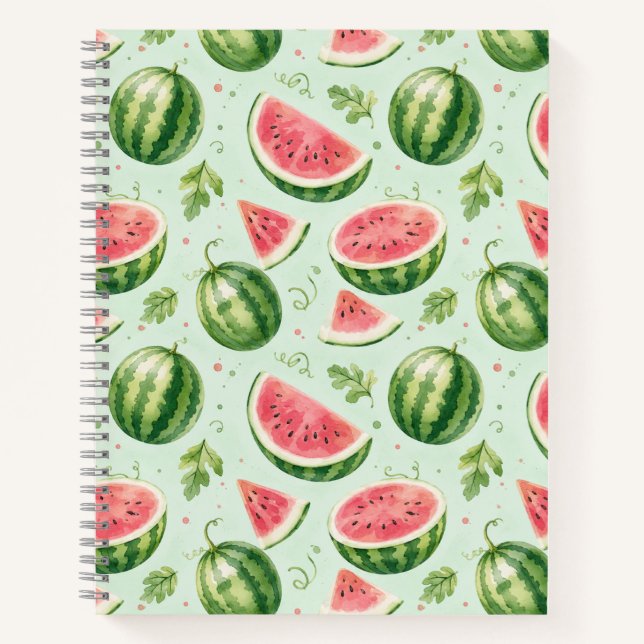 Wassermelone Wasserfarbe Sommer Frucht Muster Notizbuch (Vorderseite)