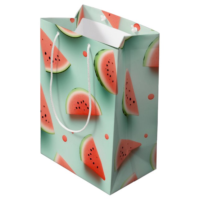 Wassermelonen auf Grün Mittlere Geschenktüte (Rückseite Schrägansicht)