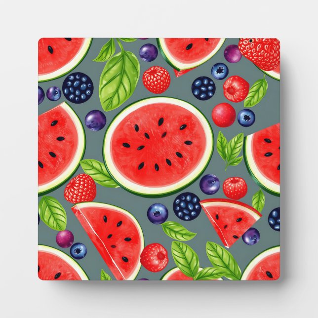 Wassermelonen-Beeren-Sommer-Muster Fotoplatte (Vorderseite)