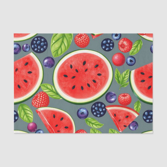 Wassermelonen-Beeren-Sommer-Muster Seidenpapier (Vorderseite)
