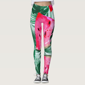 Wassermelonen, Blätter aus Palmen: tropisches naht Leggings