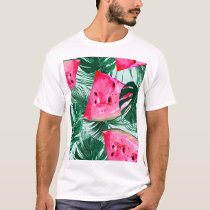 Wassermelonen, Blätter aus Palmen: tropisches naht T-Shirt
