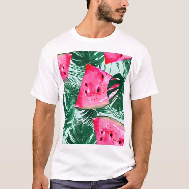 Wassermelonen, Blätter aus Palmen: tropisches naht T-Shirt (Vorderseite)
