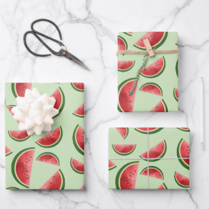 Wassermelonen-Fruchtmuster auf Grün Geschenkpapier Set