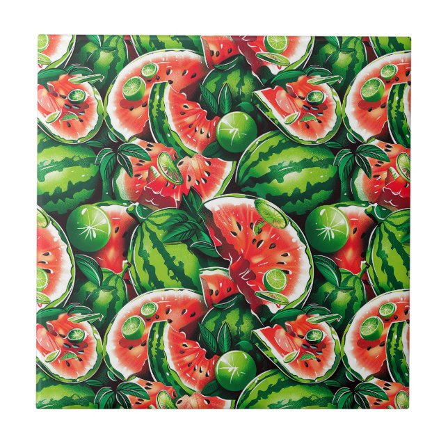 Wassermelonen, Limon, Wassermelonen-Blätter, klein Fliese (Vorderseite)