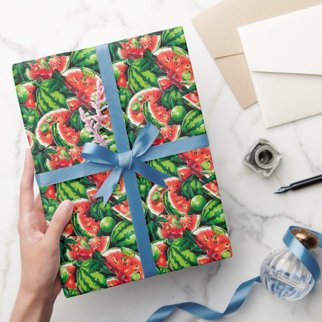 Wassermelonen, Limon, Wassermelonen-Blätter, klein Geschenkpapier (Schenken)