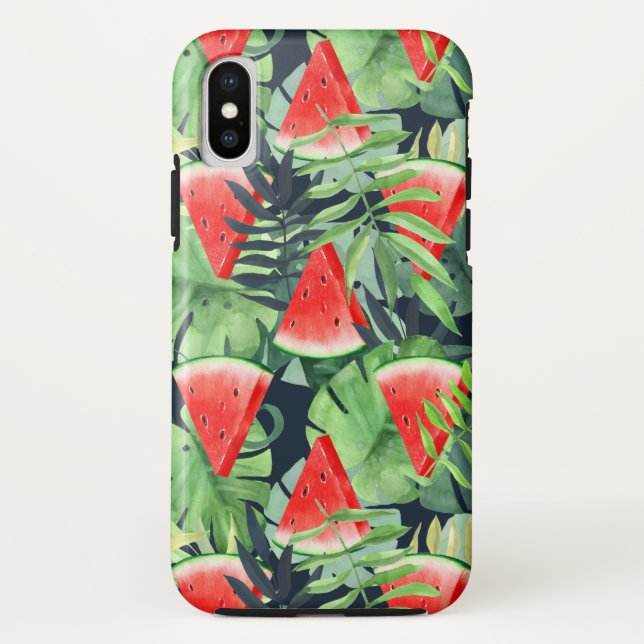Wassermelonen mit tropischen Blätter Case-Mate iPhone Hülle (Rückseite)