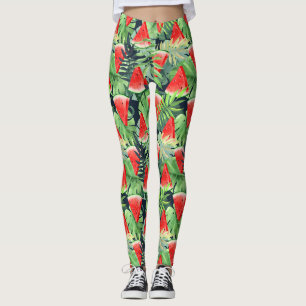 Wassermelonen mit tropischen Blätter Leggings
