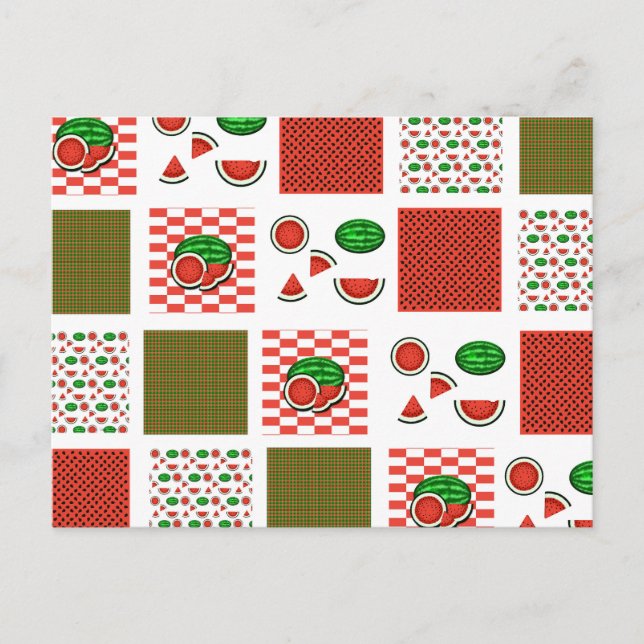 Wassermelonen-Patchwork Postkarte (Vorderseite)