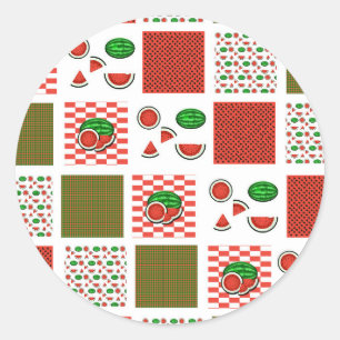 Wassermelonen-Patchwork Runder Aufkleber