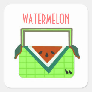 Wassermelonen-Picknickkorb Quadratischer Aufkleber