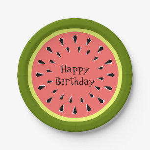 Wassermelonen-Rosa-Happy-Birthday-Papierplatten Pappteller