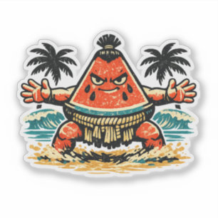 Wassermelonen-Shogun-Strand-Sumo — Vintage-Sommerk Aufkleber