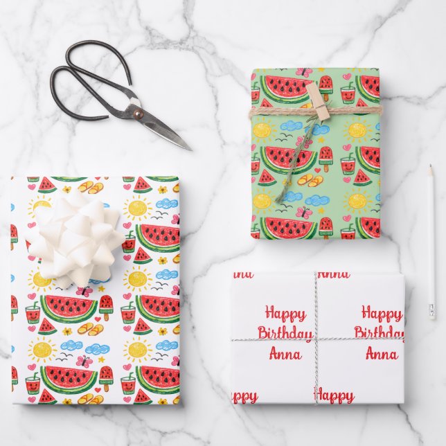 Wassermelonen Sommer ihnen Geburtstag  Geschenkpapier Set (Vorderseite)