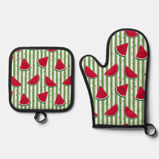 Wassermelonen-Streifen-Nahtloses Muster Ofenhandschuh & Topflappen-Set