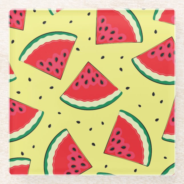 Wassermelonen-Stücke: Gelbes Sommermuster Glasuntersetzer (Vorderseite)
