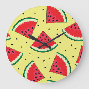 Wassermelonen-Stücke: Gelbes Sommermuster Große Wanduhr