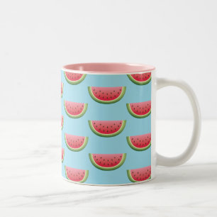 Wassermelonmuster auf blauem Hintergrund Zweifarbige Tasse