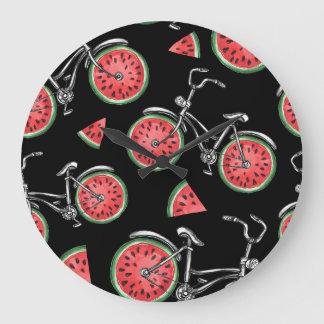 Wassermelonrad Fahrräder, Sommermuster. Große Wanduhr