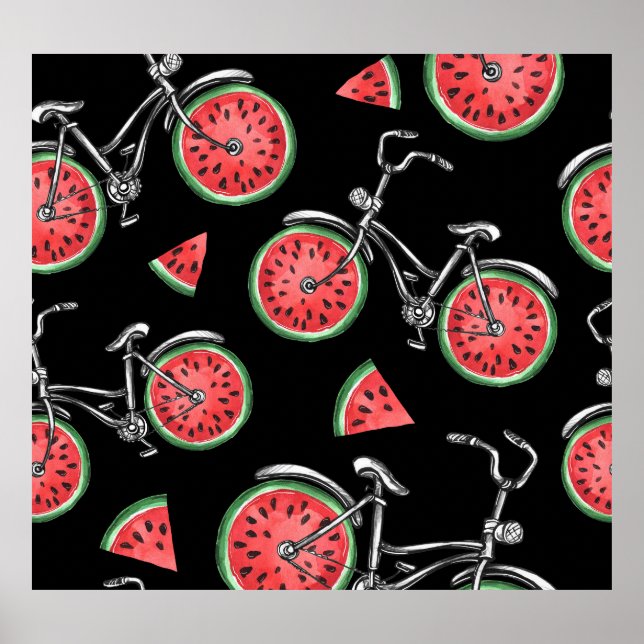 Wassermelonrad Fahrräder, Sommermuster. Poster (Vorne)