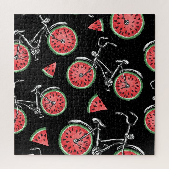 Wassermelonrad Fahrräder, Sommermuster. Puzzle (Vertikal)