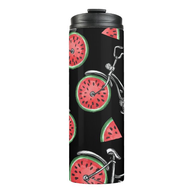 Wassermelonrad Fahrräder, Sommermuster. Thermosbecher (Vorderseite)