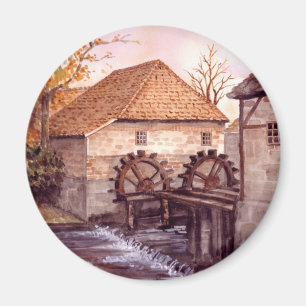 Wassermühle Aquarellmalerei von Farida Greenfield Magnet