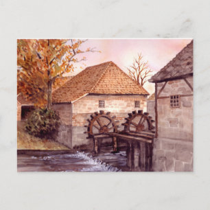 Wassermühle Aquarellmalerei von Farida Greenfield Postkarte