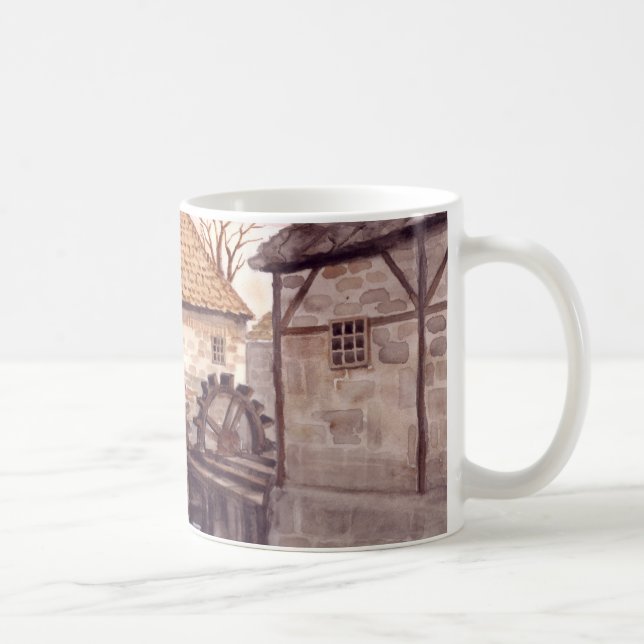 Wassermühle Aquarellmalerei von Farida Greenfield Tasse (Rechts)