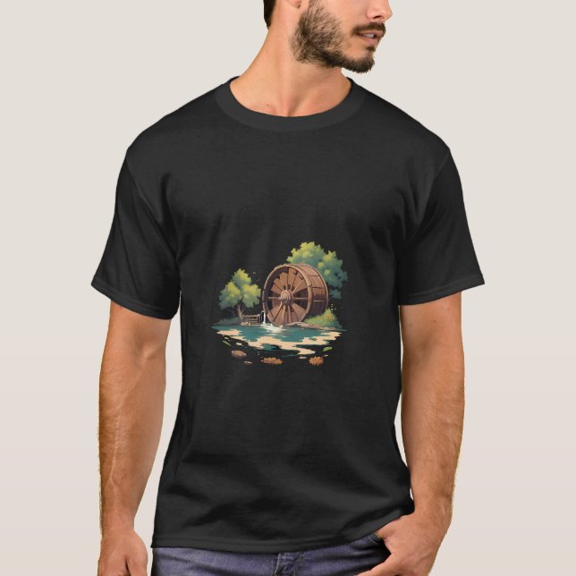 Wassermühle und Wasserfall T-Shirt (Vorderseite)