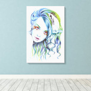 Wassernixe Frau Surrealer Fantasy-Porträtkunst Leinwanddruck