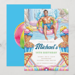 Wasserpark-Spaß-Teen-Poolparty-Geburtstag Einladung